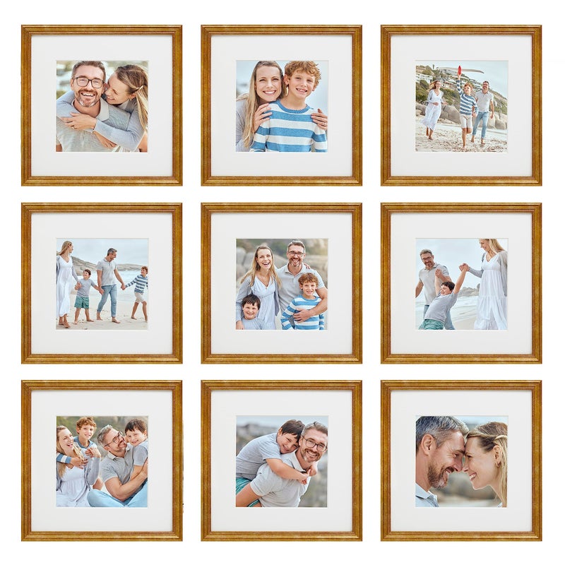 Sheffield Home 9 Piece Gallery Wall Frame Set 12x12 Inch Beaded Antique Bronze