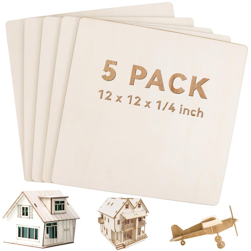FSWCCK Unfinished Blank Square Wood Pieces 5 Pack 6 mm 14 x 12 x 12 Craft Wood Plywood Board Basswood Sheets Perfect for DIY Projects Drawing Painting Laser Burning 5 Pcs 14 x 12 x 12