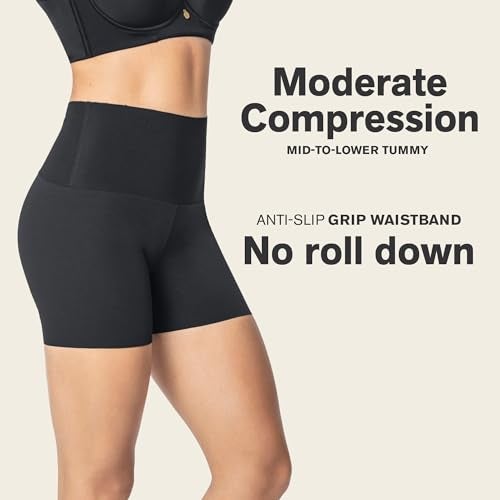 Leonisa Stay-in-Place Seamless Shaper Shorts for Women - High Waisted Shapewear Tummy Control - Anti-chafing Slip Shorts Black - Image 2
