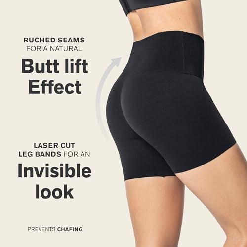Leonisa Stay-in-Place Seamless Shaper Shorts for Women - High Waisted Shapewear Tummy Control - Anti-chafing Slip Shorts Black - Image 3