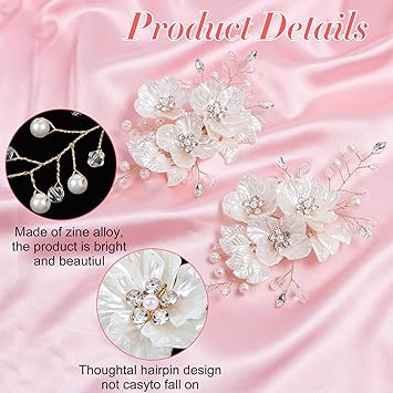 YQQYG 2PCS Wedding Hair Accessories Bridesmaid Hair Accessories for Wedding Bridal Headpiece - Image 3