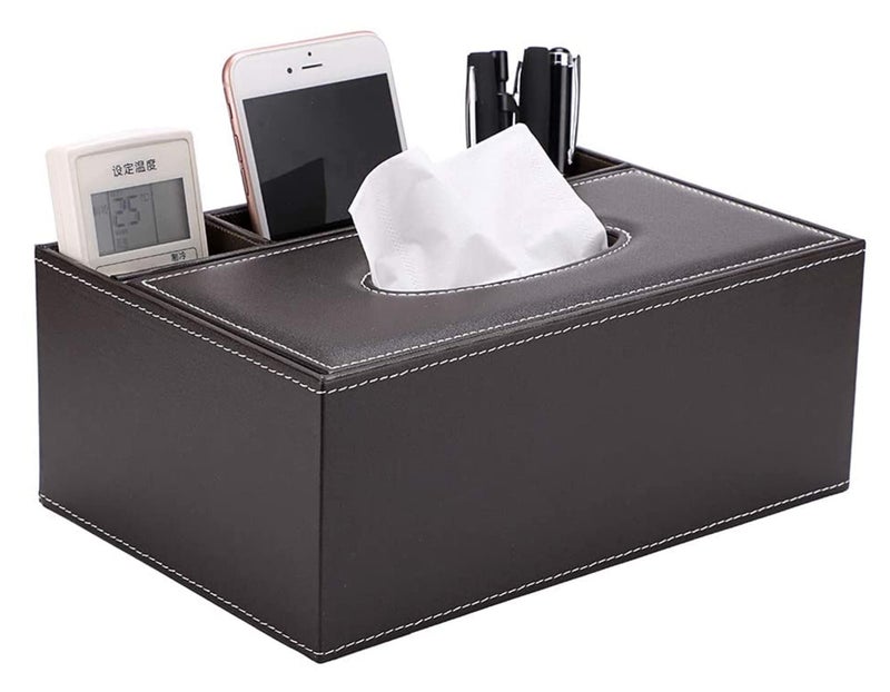 Handcuffs Desk Organiser Office Table Tissue Holder | PU Leather | Remote Stand | Storage Case | Stationery Box | Mobile | Phone | Pen | Pencil | Organizer (Brown) - Image 1