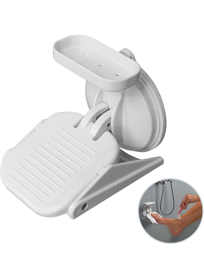 erorex Shower Foot Rest Non Slip Bathroom Pedal With Powerful Suction Cup White Plastic Frame Foot Stand For Inside Shower - Image 1