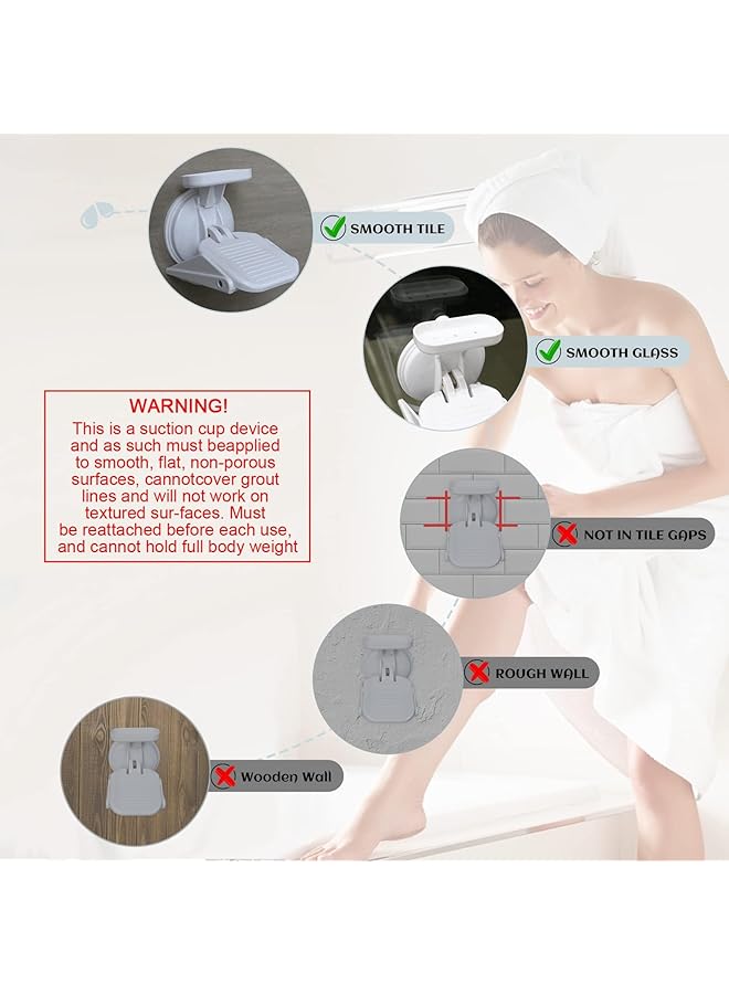 erorex Shower Foot Rest Non Slip Bathroom Pedal With Powerful Suction Cup White Plastic Frame Foot Stand For Inside Shower - Image 4