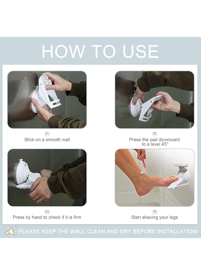 erorex Shower Foot Rest Non Slip Bathroom Pedal With Powerful Suction Cup White Plastic Frame Foot Stand For Inside Shower - Image 3