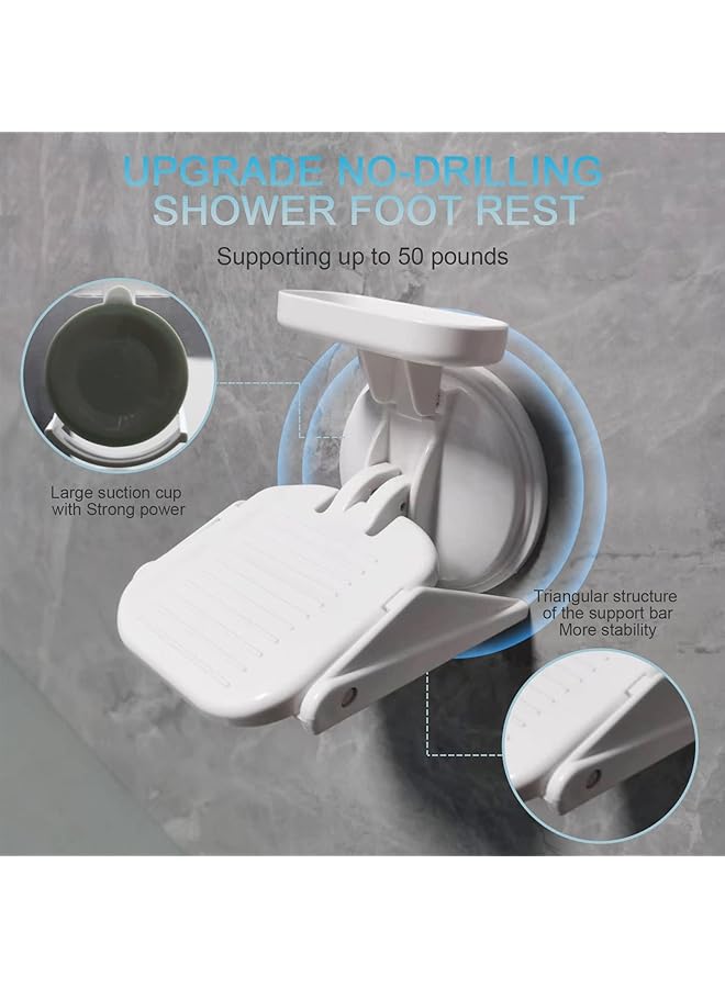 erorex Shower Foot Rest Non Slip Bathroom Pedal With Powerful Suction Cup White Plastic Frame Foot Stand For Inside Shower - Image 2