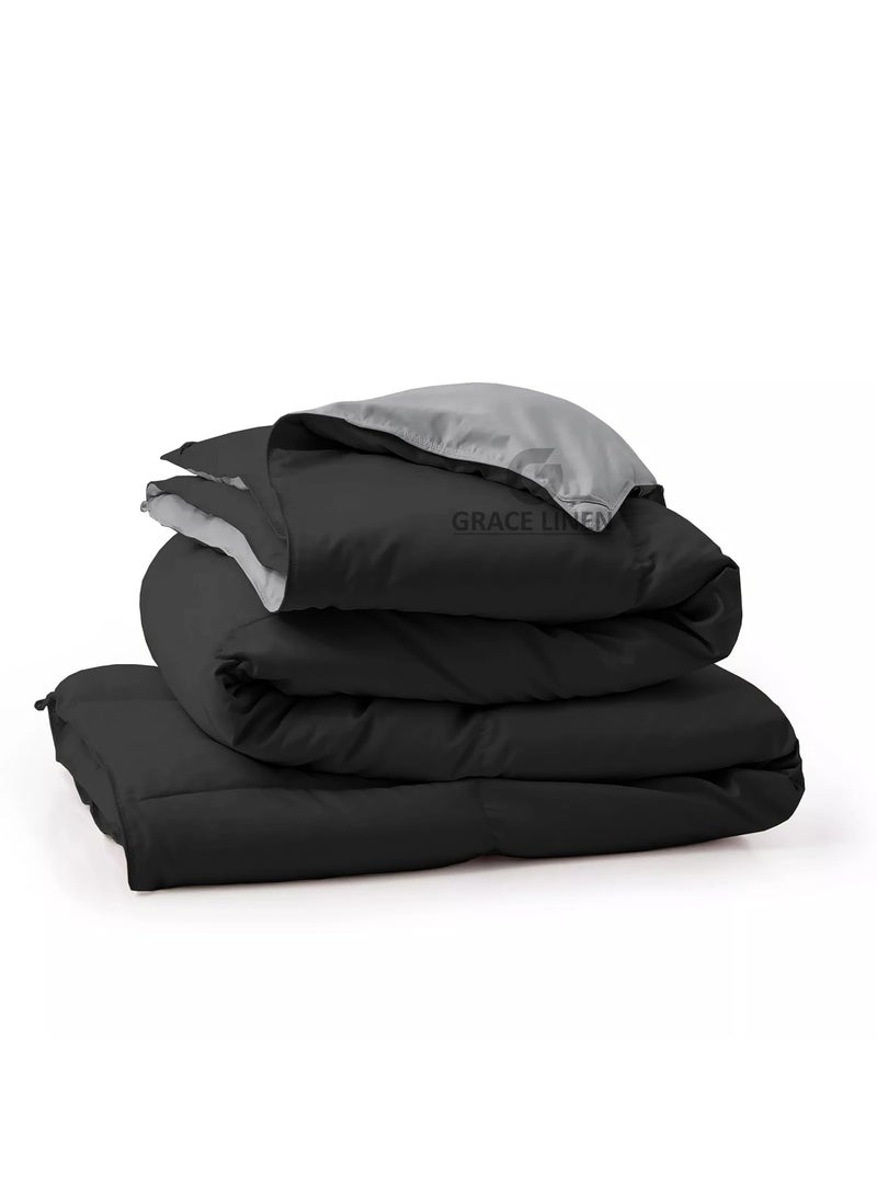 Grace Linen Grace Linen Reversible Comforter King Size Soft Microfiber 300 GSM Comforter for Winter Blanket Soft Luxury Design DuvetBlanket King Size 92X106 BlackSilver Grey Color  - Image 1