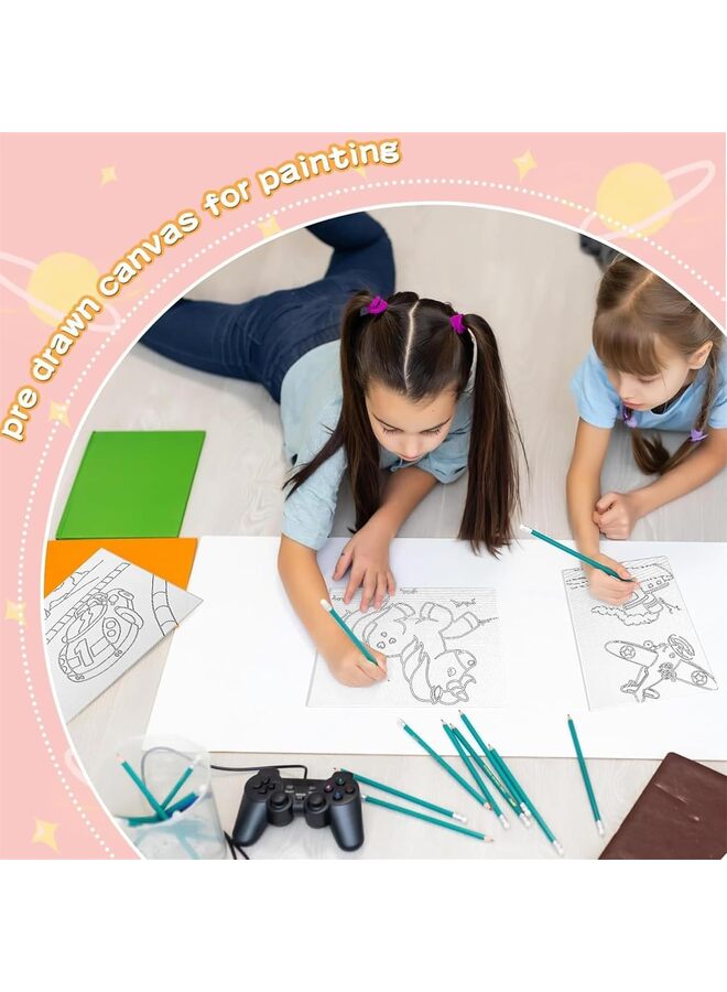 12 قطعة من القماش المرسوم مسبقًا للرسم للأطفال، مجموعة من القماش المطبوع للرسم على القماش للرسم في أول وآخر يوم دراسي، هدية حفل الرسم للأطفال والطلاب الفنانين - Image 3