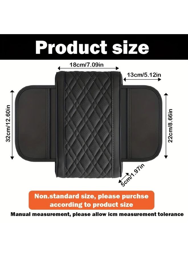 Quilted Car Armrest Cushion with Phone Holder Black Red Edge Adjustable Height Ergonomic Support - Image 2
