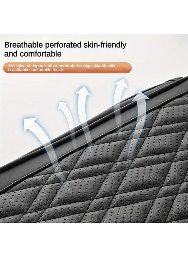 Quilted Car Armrest Cushion with Phone Holder Black Red Edge Adjustable Height Ergonomic Support - Image 3