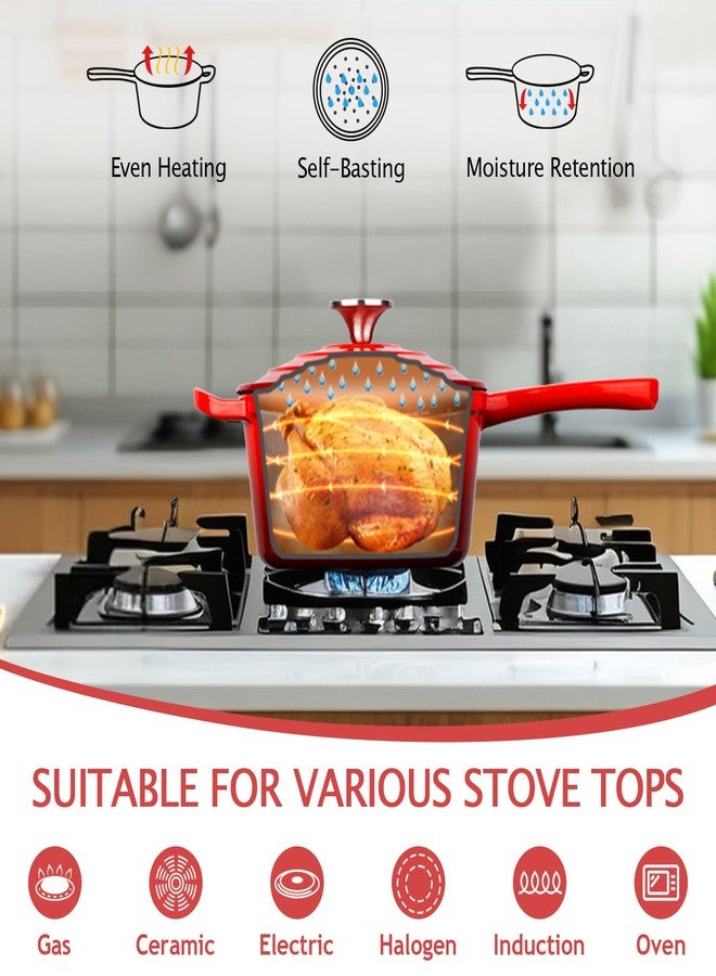TeamFar 3QT Enameled Cast Iron Sauce Pan, Small Sauce Pot with Lid, Mini Dutch Oven Saucepan for Cooking/Simmering/Baking/Boiling, Sturdy & Nonstick, Oven Safe & Fit for Induction-Red - Image 5