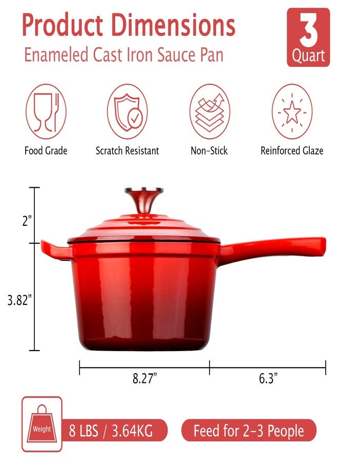 TeamFar 3QT Enameled Cast Iron Sauce Pan, Small Sauce Pot with Lid, Mini Dutch Oven Saucepan for Cooking/Simmering/Baking/Boiling, Sturdy & Nonstick, Oven Safe & Fit for Induction-Red - Image 2