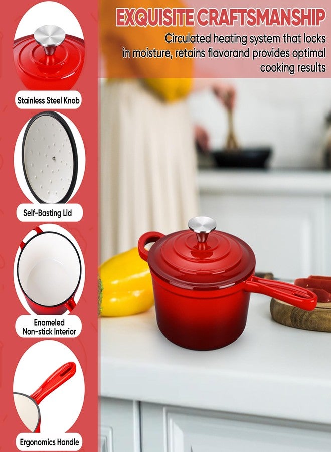 TeamFar 3QT Enameled Cast Iron Sauce Pan, Small Sauce Pot with Lid, Mini Dutch Oven Saucepan for Cooking/Simmering/Baking/Boiling, Sturdy & Nonstick, Oven Safe & Fit for Induction-Red - Image 4