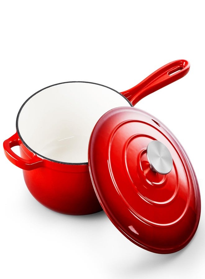 TeamFar 3QT Enameled Cast Iron Sauce Pan, Small Sauce Pot with Lid, Mini Dutch Oven Saucepan for Cooking/Simmering/Baking/Boiling, Sturdy & Nonstick, Oven Safe & Fit for Induction-Red - Image 1