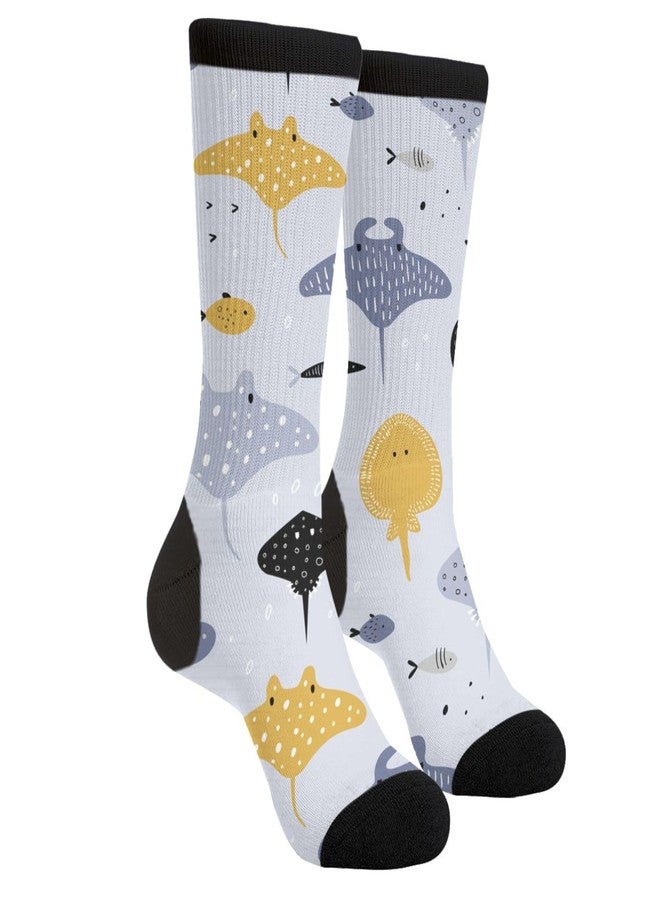MOLIAN Women's Men's Fun Novelty Crazy Crew Socks Cartoon Fish And Stingray Dress Socks - Image 1