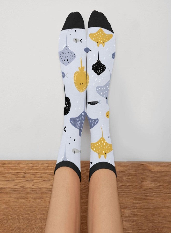 MOLIAN Women's Men's Fun Novelty Crazy Crew Socks Cartoon Fish And Stingray Dress Socks - Image 3
