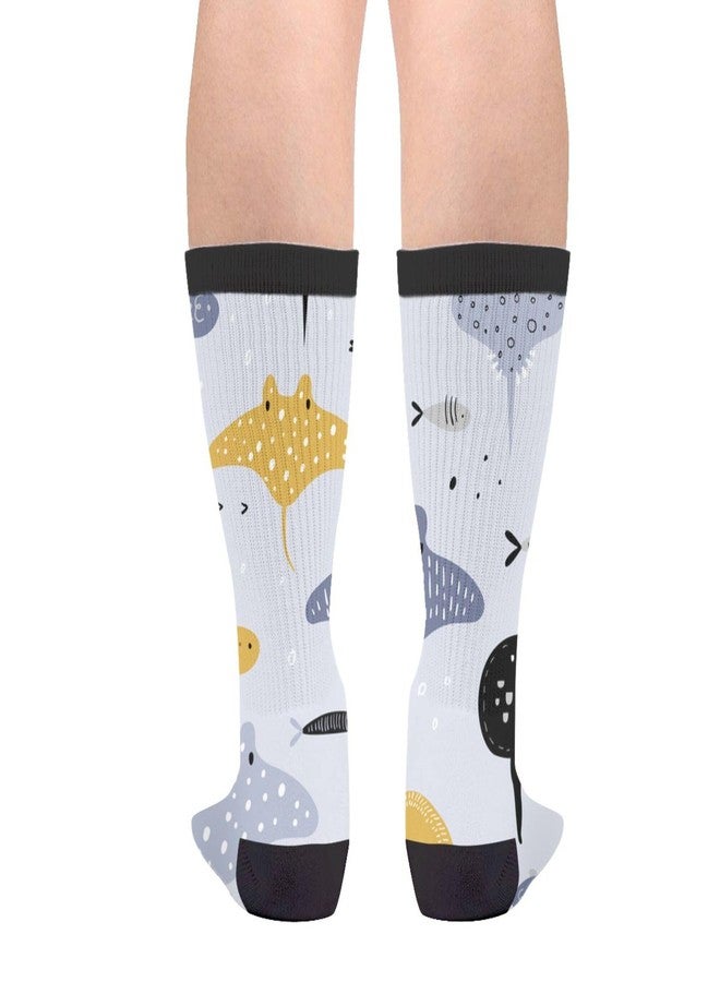 MOLIAN Women's Men's Fun Novelty Crazy Crew Socks Cartoon Fish And Stingray Dress Socks - Image 2