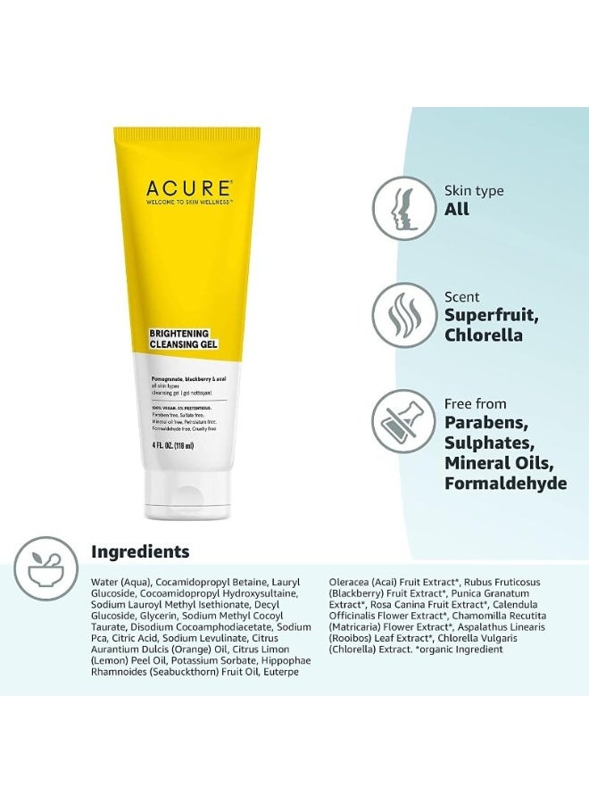 Acure Brightening Cleansing Gel - Vegan Face Scrub, Gentle Facial Cleanser for Radiant Skin with Pomegranate, Blackberry & Acai Infused, Antioxidant-Rich Formula for All Skin Types - 4 fl oz - Image 2