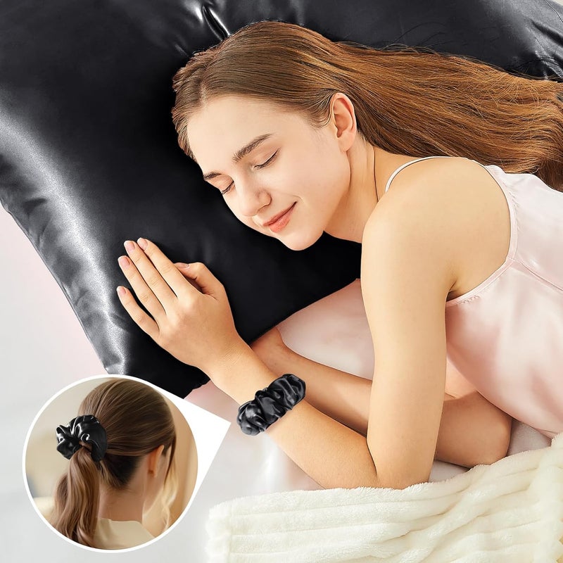 BEDELITE Satin Cushion Cover, Set of 2, 80 x 80 cm, Black | Silk Pillowcase Alternative, Soft for Summer, 2 Hair Bobbles Included, for Hair and Skin - Image 5