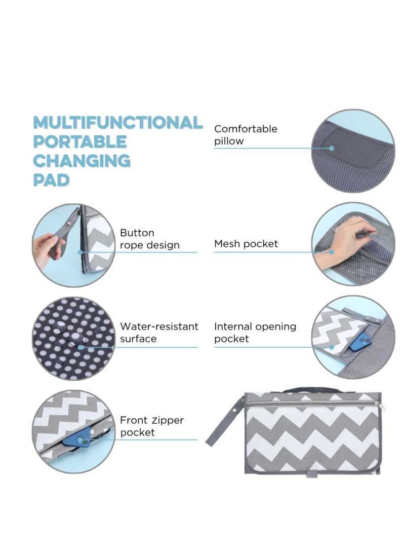 Portable Baby Diaper Changing Pad and Travel Bag, Waterproof Changing Mat for On-the-Go, Ideal Baby Shower Gift in Grey Wave - Image 4