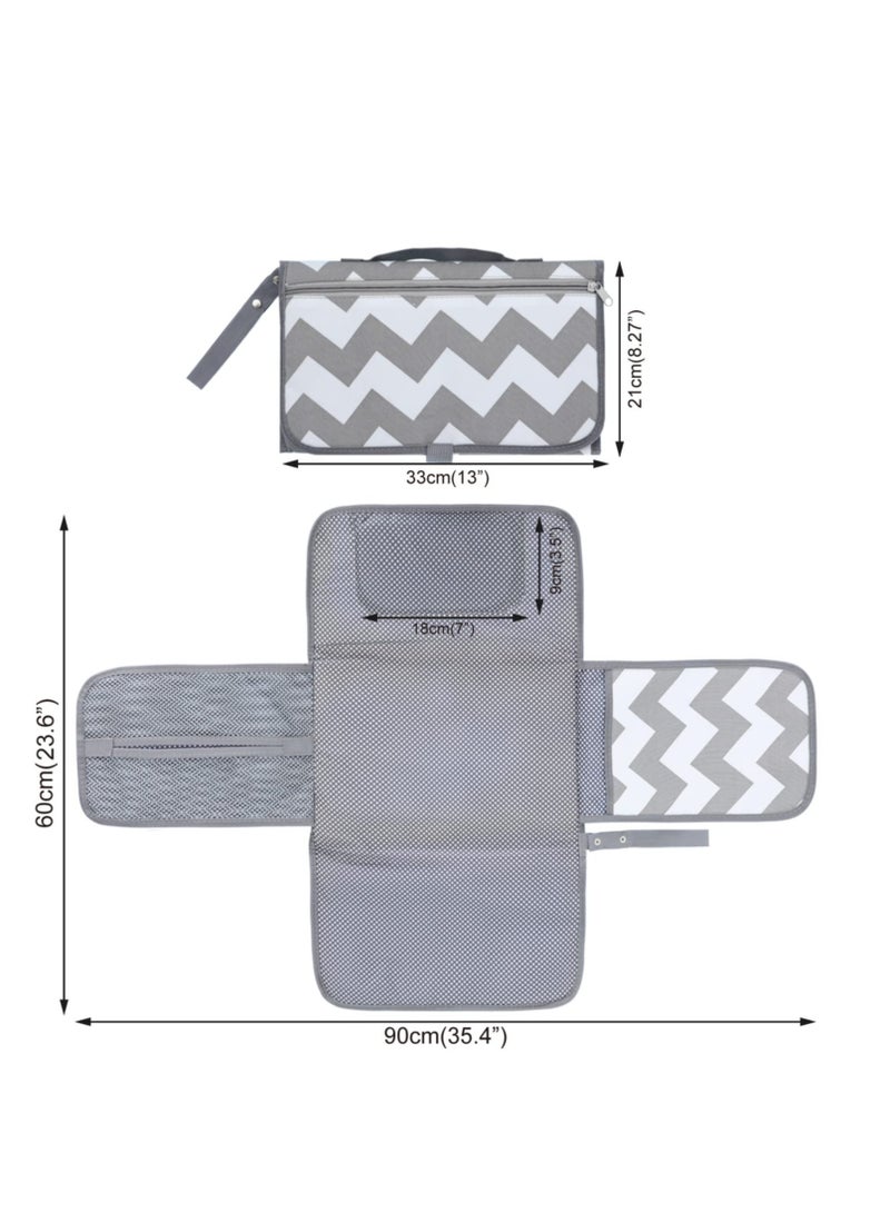 Portable Baby Diaper Changing Pad and Travel Bag, Waterproof Changing Mat for On-the-Go, Ideal Baby Shower Gift in Grey Wave - Image 3