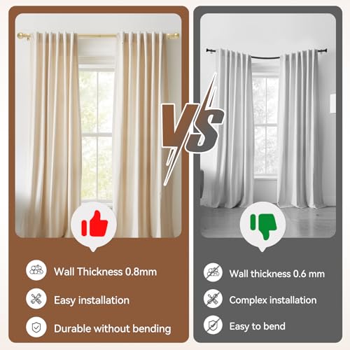 Poskena Gold Curtain Rod for Windows 48 to 84 or 88 Inch, 2 Pack 5/8 Inch Diameter Adjustable Curtain Rods With Brackets, Heavy Duty Easy to Install，Suitable for Bedrooms and Outdoor - Image 4