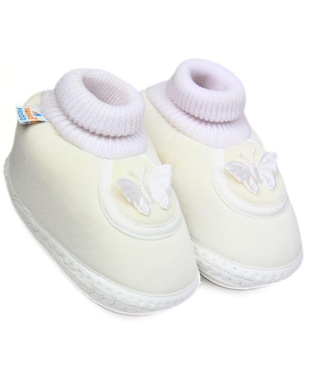 Neska Moda 6 To 12 Months Baby Boys & Baby Girls Cotton Butterfly Face Slip-On Booties-(White)-BT2145 - Image 1