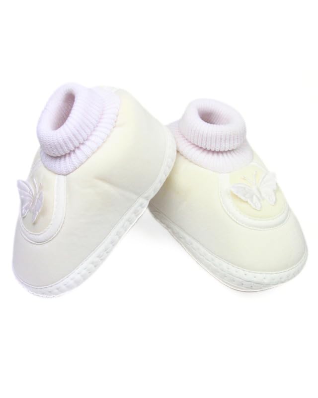 Neska Moda 6 To 12 Months Baby Boys & Baby Girls Cotton Butterfly Face Slip-On Booties-(White)-BT2145 - Image 2