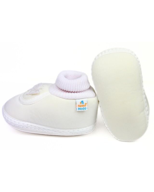 Neska Moda 6 To 12 Months Baby Boys & Baby Girls Cotton Butterfly Face Slip-On Booties-(White)-BT2145 - Image 4