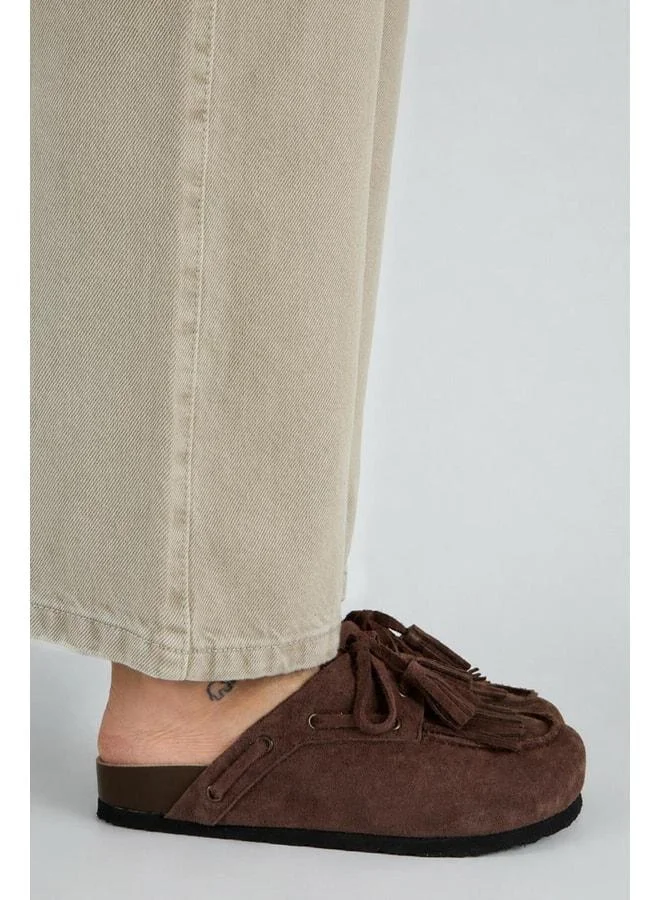 Manijero  Valleria Women's Genuine Leather Fringed and Strappy Coffee Slippers. for Women | Best Price UAE