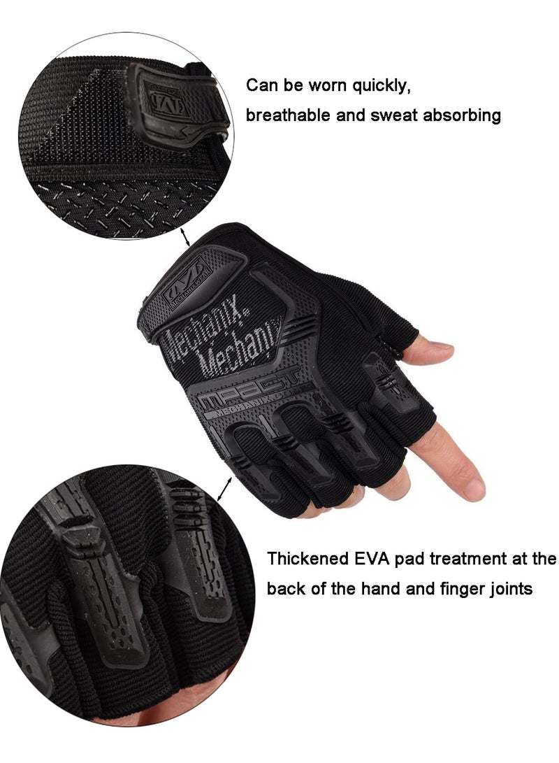 Generic Unisex Anti-Slip Tactical Mittens Impact Protection Half Finger Gloves Sport Utility Fingerless Gloves, Black - Image 3