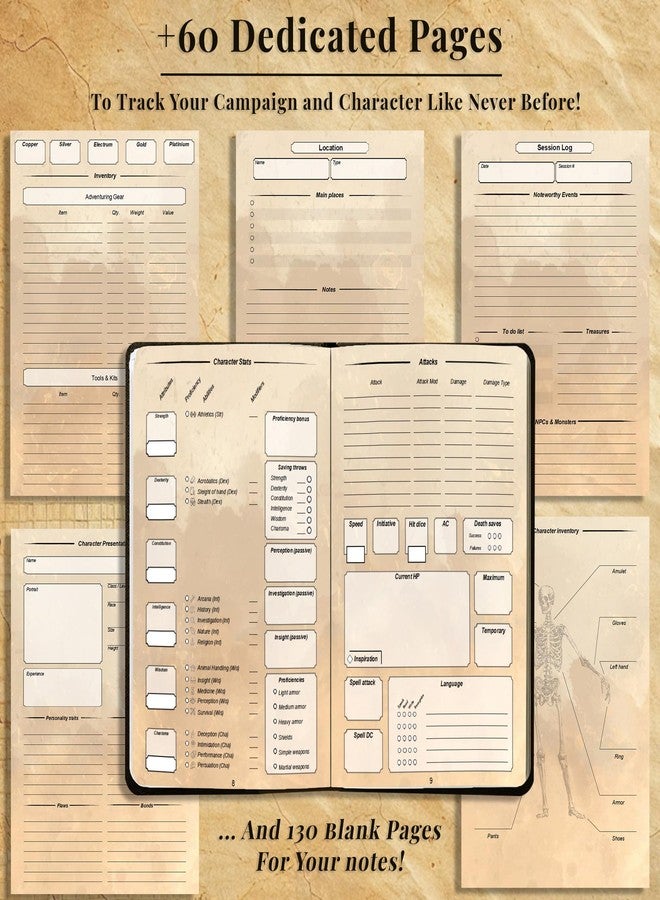 دفتر يوميات D&D | دفتر ملاحظات D&D بغلاف مقوى مزخرف بتصميم تنين ثلاثي الأبعاد | دفتر يوميات لشخصيات D&D ومتتبع للحملات | أكثر من 150 ملصق D&D متضمنة | أوراق شخصيات D&D | هدايا وأدوات وإكسسوارات D&D للاعبين - Image 3