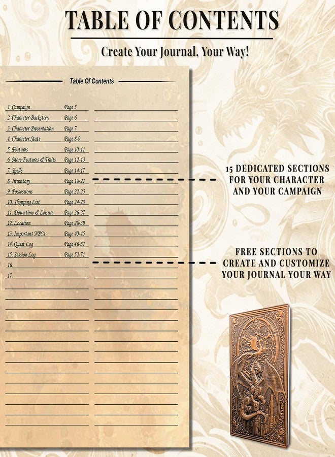 دفتر يوميات D&D | دفتر ملاحظات D&D بغلاف مقوى مزخرف بتصميم تنين ثلاثي الأبعاد | دفتر يوميات لشخصيات D&D ومتتبع للحملات | أكثر من 150 ملصق D&D متضمنة | أوراق شخصيات D&D | هدايا وأدوات وإكسسوارات D&D للاعبين - Image 4