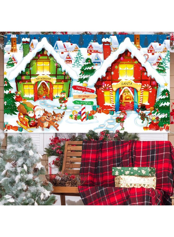 Sumind Christmas Decoration Supplies, Extra Large North Pole Backdrop Christmas Scene Wall Banner Fabric Santa Village Photo Background for 2025 Holiday Decoration - Image 5