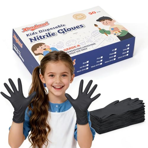 Xandoval Kids Disposable Gloves for 4-8 Years, 5Mil Small Black Nitrile Gloves for Work, Cleaning, Cooking, Gardening，Latex-Free and Powder-Free(XS,50PCS) - Image 1