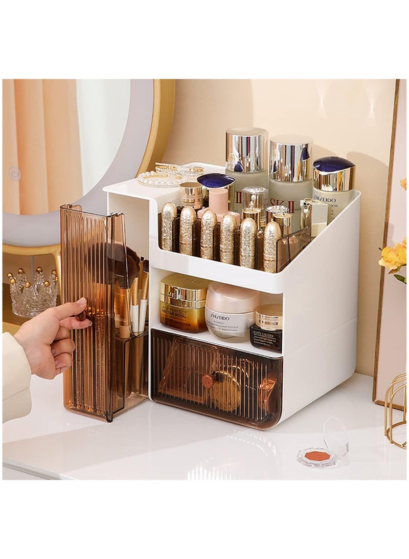 Makeup Organizer, 3 Tier Luxury Countertop Cosmetic Storage Box with Multifunctional Makeup Jewelry Drawer, Desktop Beauty Display Organiser Stand for Lipsticks, Brushes, Lotions  - Image 1