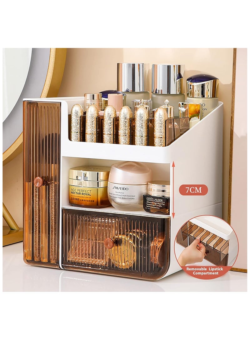 Makeup Organizer, 3 Tier Luxury Countertop Cosmetic Storage Box with Multifunctional Makeup Jewelry Drawer, Desktop Beauty Display Organiser Stand for Lipsticks, Brushes, Lotions  - Image 2