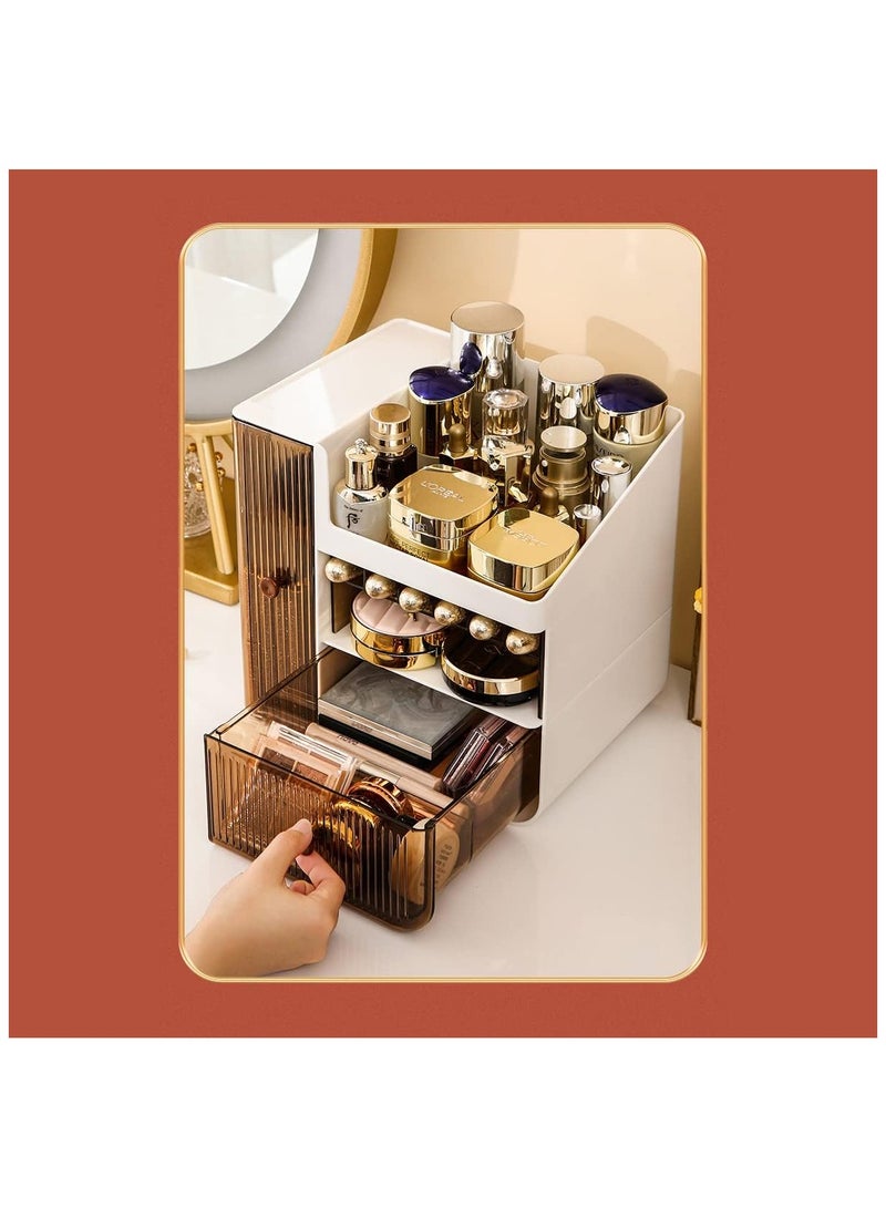 Makeup Organizer, 3 Tier Luxury Countertop Cosmetic Storage Box with Multifunctional Makeup Jewelry Drawer, Desktop Beauty Display Organiser Stand for Lipsticks, Brushes, Lotions  - Image 4