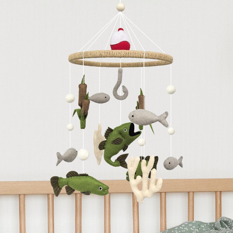 Teeloray Baby Mobile for Crib Fishing Crib Mobile for Boys Handmade Vintage Hunting Nursery Decor for Infant Bedroom Hanging Rustic Lake House Decor Gone Fishing Party Decorations Baby Shower Gift - Image 2