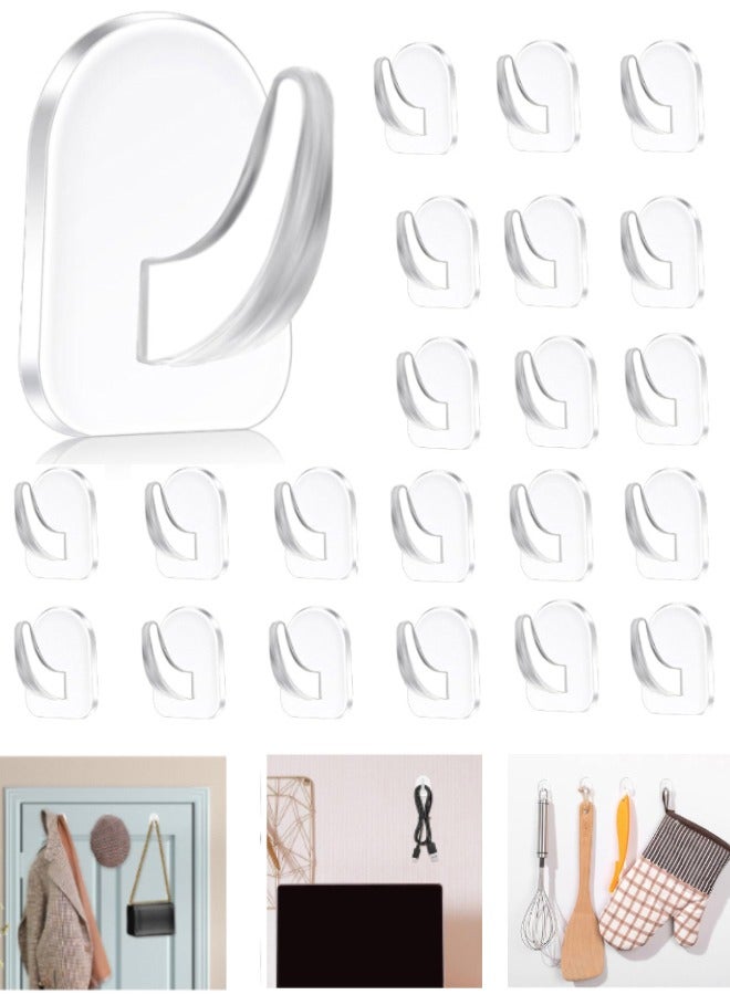 Self-Adhesive Wall Hooks, 20pcs Clear Adhesive Wall Hooks for Hanging Transparent Reusable Heavy Duty Hooks Acrylic Sticky Hangers for Kitchen Bathroom Office  - Image 1