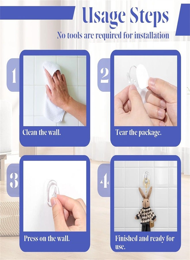 Self-Adhesive Wall Hooks, 20pcs Clear Adhesive Wall Hooks for Hanging Transparent Reusable Heavy Duty Hooks Acrylic Sticky Hangers for Kitchen Bathroom Office  - Image 3