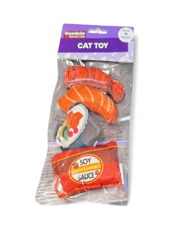 4 Cushion Cat Fun, Soft Plush Designs, Fish, Sauce and Food Themed, Set of 4 - Image 1