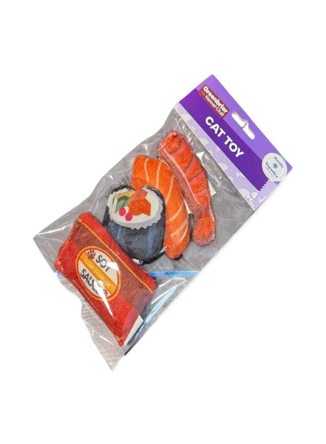 4 Cushion Cat Fun, Soft Plush Designs, Fish, Sauce and Food Themed, Set of 4 - Image 3