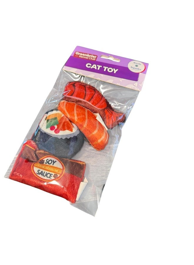 4 Cushion Cat Fun, Soft Plush Designs, Fish, Sauce and Food Themed, Set of 4 - Image 2