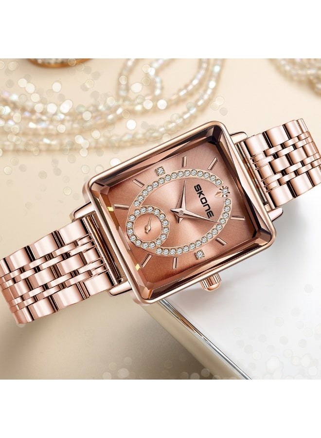 SKONE Fashion Rose Gold Square Ladies' Diamond Set Watch - Image 2