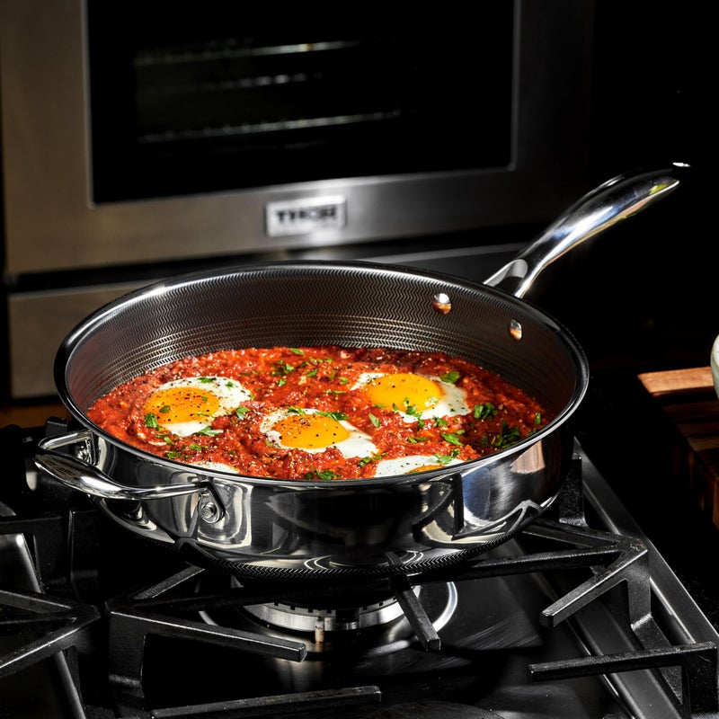 HexClad Hybrid Nonstick 3.3-Quart Deep SautÃ© Pan with Tempered Glass Lid, Stay-Cool Handle, Dishwasher-Friendly, Oven-Safe Up to 900Â°F, Induction Ready, Compatible with All Cooktops - Image 2