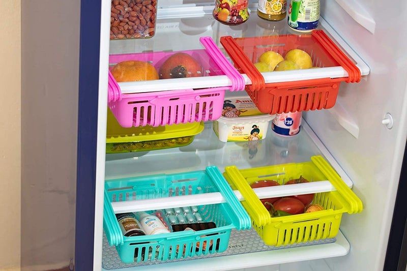 plenzo plenzo 4 Pcs Expandable Adjustable Fridge Storage BasketFridge Magnet Free Under Shelf Fridge Rack Slide  - Image 1