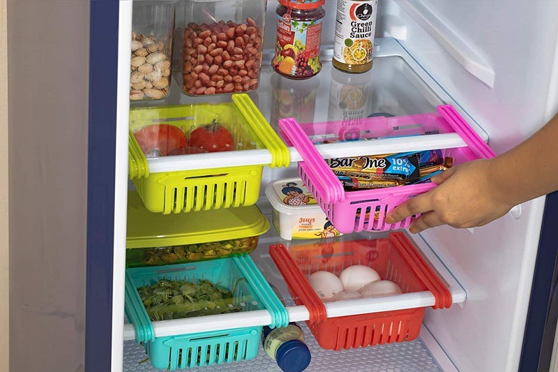 plenzo plenzo 4 Pcs Expandable Adjustable Fridge Storage BasketFridge Magnet Free Under Shelf Fridge Rack Slide  - Image 2