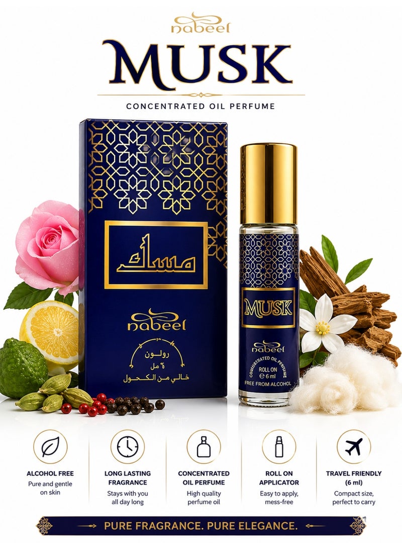 نبيل ٦ قطع من عطر نبيل المسك رول أون، ٦ مل، عطر مسك نقي يدوم طويلاً للرجال والنساء - Image 3
