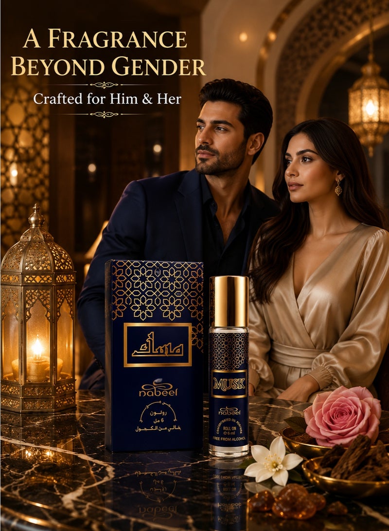 نبيل ٦ قطع من عطر نبيل المسك رول أون، ٦ مل، عطر مسك نقي يدوم طويلاً للرجال والنساء - Image 4